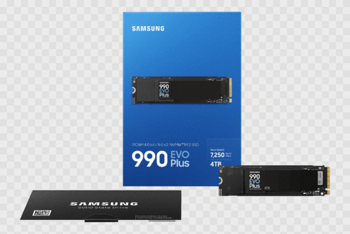 Samsung 990 EVO Plus 4TB PCIe Gen5 NVMe SSD 7250MB/s 6300MB/s R/W 1050K/1400K IOPS 2400TBW 1.5M hrs V-NAND TLC AES 256-bit Encryption 5yr wty